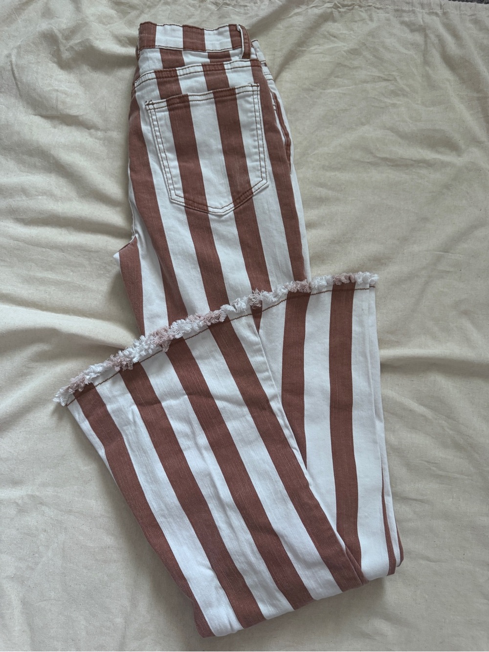 Altered State Striped Wide-Leg Women’s Flare Jeans-White and Brown-Medium-28”